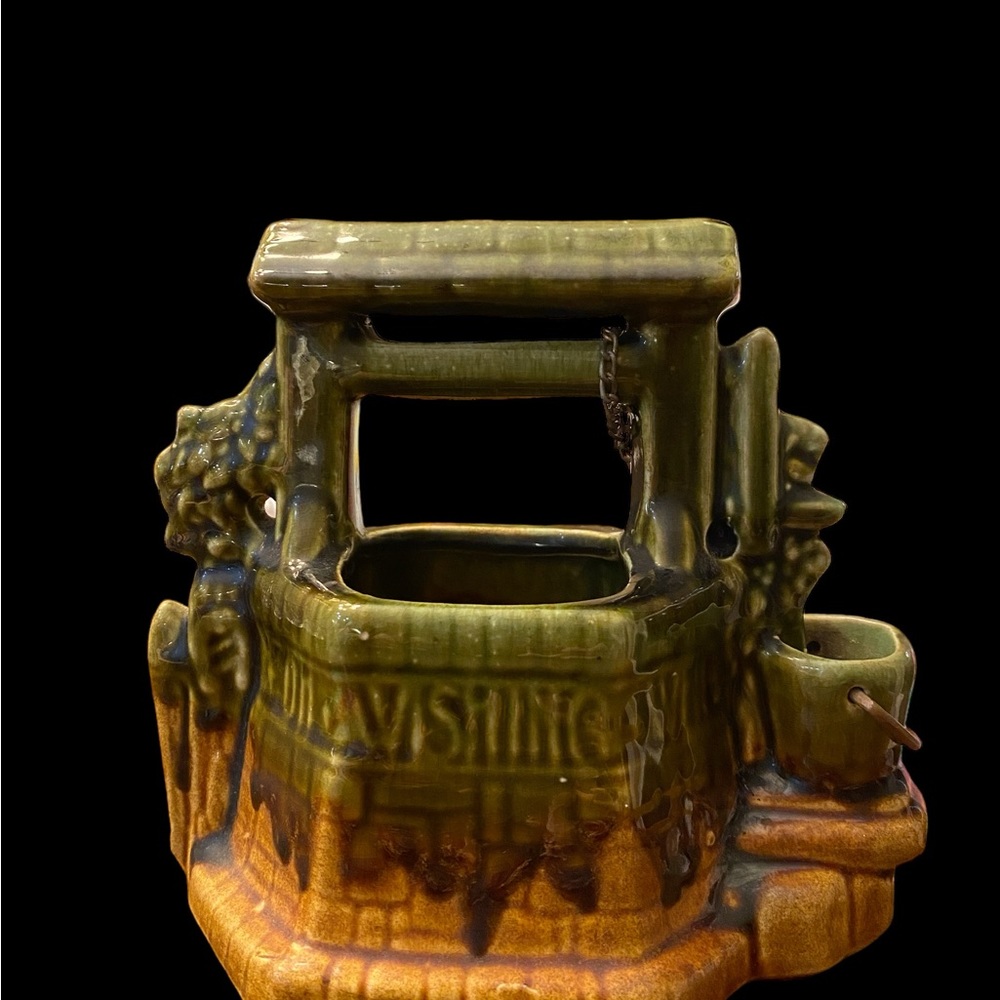 Vintage McCoy Pottery Ceramic Wishing Well Planter Green Brown Glaze EVC - Picture 4 of 6